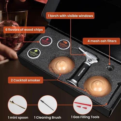 Miniatura 5 de Kit de ahumador de cócteles con antorcha, virutas de madera de 6 sabores para whisky y bourbon, kit de ahumador Old Fashioned para cóctel infundido
