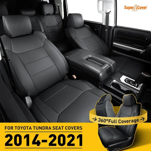 Miniatura 9 de Super Cubierta para Fundas de Asiento Toyota Tundra 2014-2021 (Solo CrewMax), Juego Completo de Protectores de Asiento Negros para Camioneta Pickup