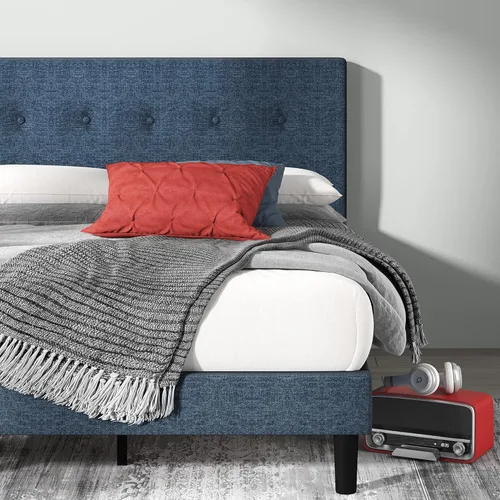 Miniatura 12 de Zinus Queen Piper - Cama de plataforma tapizada con cabecera con paneles horizontales, soporte de listones de madera, no necesita somier, fácil