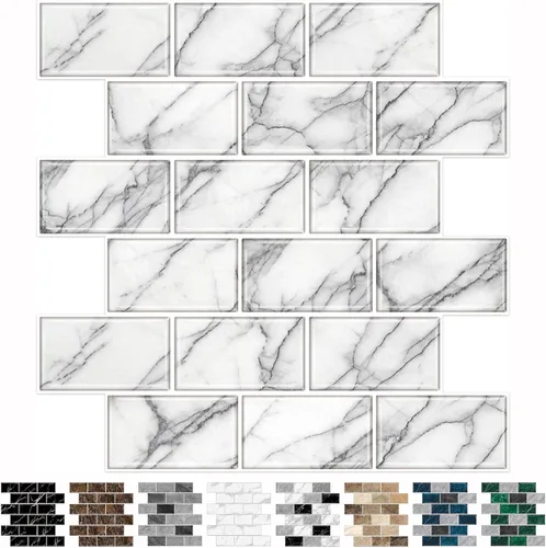 Miniatura 10 de URCOLOR 10 hojas de adhesivos para loseta en muro de cocina, azulejos autoadhesivos de 12 x 12 pulgadas estilo metro, para loseta en muro de cocina