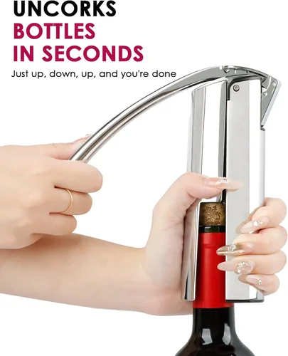 Miniatura 2 de KAYCROWN Abridor de vino, sacacorchos de palanca vertical de acero inoxidable con cortador de lámina, espiral extra y caja de regalo premium