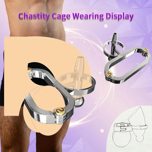 Miniatura 7 de Dispositivo de castidad de metal, jaula de castidad utilizada para restringir el pene masculino con conducto de metal SM Juguetes sexuales