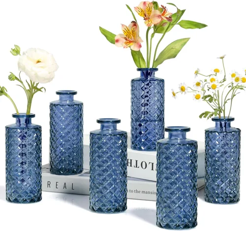 Miniatura 10 de ComSaf Juego de 12 jarrones de cristal, pequeños jarrones de diamante a granel, mini jarrones de flores para centros de mesa, botella vintage