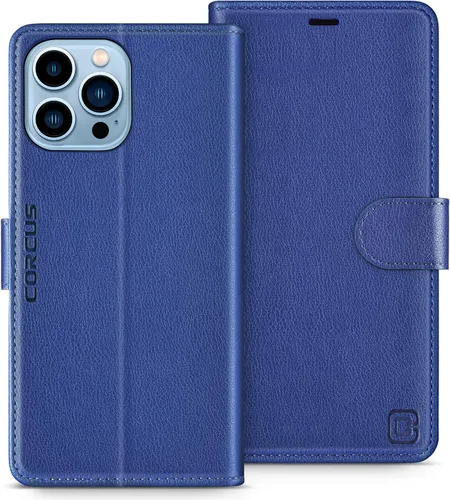 Miniatura 12 de Funda tipo cartera para iPhone 13 Pro Max de 6.7 pulgadas, con bloqueo RFID, tarjeteros, función atril, cierre magnético, de piel sintética, Coñac