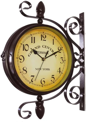 Reloj de pared de doble cara, de hierro forjado, estilo vintage, de dos caras, estilo europeo, clásico, para jardín, decoración del hogar, interior,