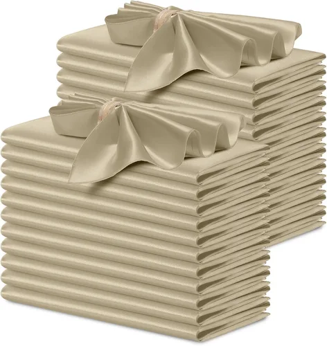 Miniatura 45 de P Pothuiny 12 servilletas de satén de color beige sedoso de 17 x 17 pulgadas, servilletas cuadradas lisas de tela de satén, servilletas de mesa