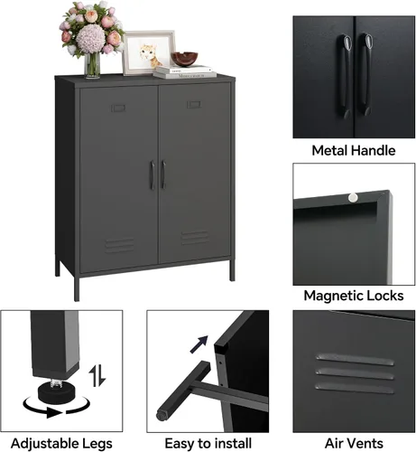 Miniatura 7 de Steehoom Armario de almacenamiento de metal con 2 puertas, armario de acero, aparador de buffet, mesa consola para oficina en casa