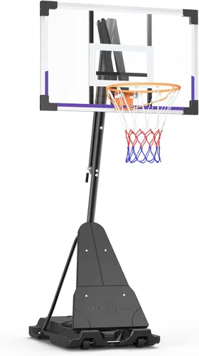Miniatura 10 de Yohood - Canasta de baloncesto portátil para exteriores con tablero de 44/48 pulgadas, sistema de meta ajustable rápidamente a 10 pies con ruedas