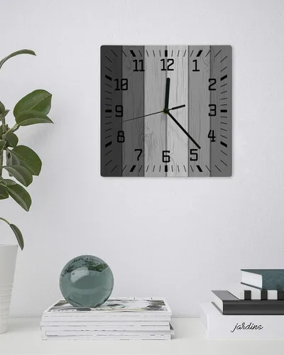 Miniatura 3 de Reloj de pared de madera rústica, negro, gris, blanco, silencioso, sin tictac, reloj de pared cuadrado de madera degradada gris de granja, funciona