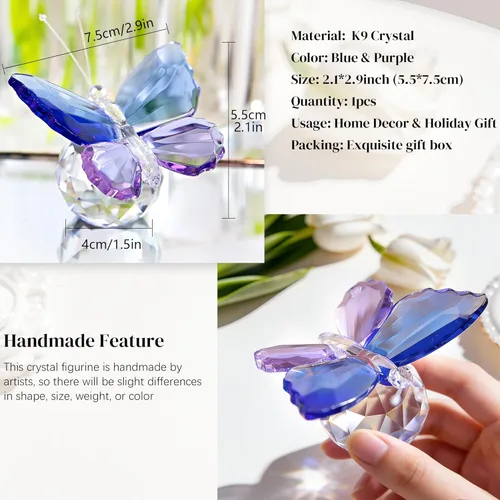 Miniatura 4 de H&D HYALINE & DORA Decoración de adorno animal de mariposa de corte de cristal para mesa de oficina, dormitorio en casa Azul & Púrpura