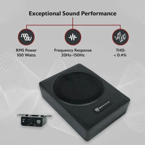 Miniatura 2 de Rockville Subwoofer delgado bajo el asiento amplificador integrado, carcasa de aluminio, control remoto, perfecto para audio de coche/camión