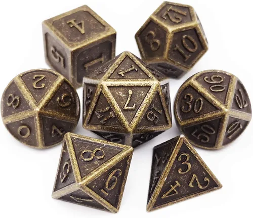 Miniatura 31 de Haxtec - Juego de dados de metal DND, dados poliédricos D&D compatibles con Dungeons and Dragons, regalo TTRPG, dados de metal bronce antiguo