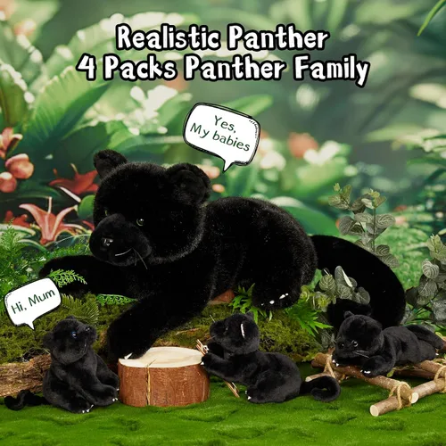 Miniatura 2 de MorisMos Animal de Peluche Pantera Negra con Bebés, 18 pulgadas, Mamá Grande y Bebé Juguetes de Pantera de Peluche para Niños y Niñas, Paquete de 4