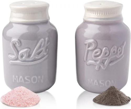 Comfify Salero y pimentero de frasco tipo Mason – Cerámica gris agua – Decoración de cocina rústica y chic desenfadado