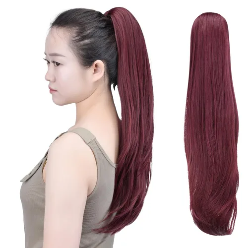 Miniatura 62 de SYXLCYGG Auburn Clip Cola de caballo Clip Cola de caballo Extensión de cola de caballo ondulado 10 pulgadas 3.5 oz pelo sintético falso pieza