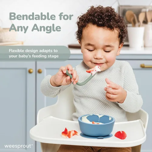 Miniatura 5 de WeeSprout Cucharas de silicona para bebé, utensilios de alimentación infantil de primera etapa con punta suave, utensilios de cocina flexibles