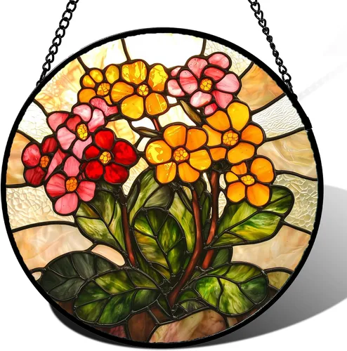 Atrapasoles para colgar vidrieras, flores amarillas y rojas, para ventana, puerta, decoración del hogar, plantas verdes, atrapasoles, Navidad, Día