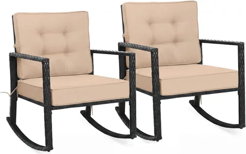 Miniatura 17 de Tangkula Mecedora de Mimbre, Silla Mecedora Deslizante de Ratán para Exteriores con Marco de Acero Resistente, Asiento de Muebles de Mimbre