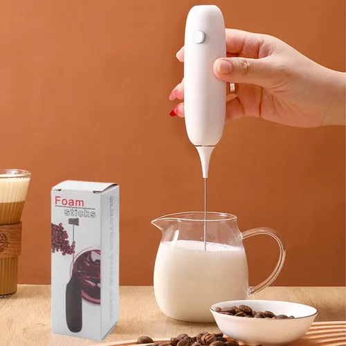Miniatura 5 de 1 espumador de café de mano, mini mezclador de bebidas con batidor de acero inoxidable, espumador de leche de mano ajustable para capuchinos, Blanco