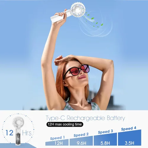 Miniatura 4 de Sham Sham Ventilador de mano plegable, 2000 mAh y ultraportátil El flujo de aire doble turbo se enfría un 40% más rápido Tiempo