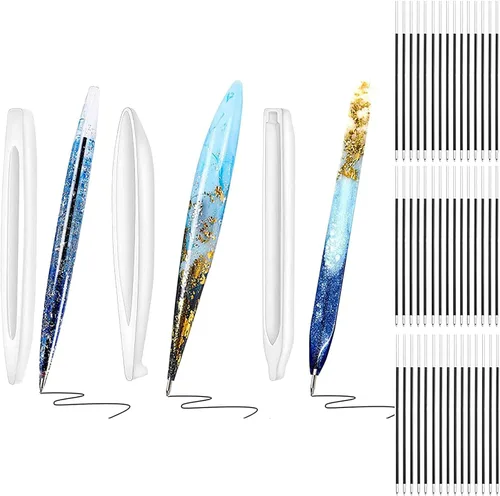 3 moldes de resina para bolígrafo, moldes de resina epoxi con 45 recambios de bolígrafo de tinta, moldes de silicona para bolígrafos de silicona,