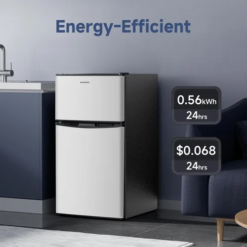Miniatura 4 de BANGSON Mini refrigerador de 3.2 pies cúbicos con congelador, refrigerador pequeño de oficina de 2 puertas, refrigerador compacto silencioso