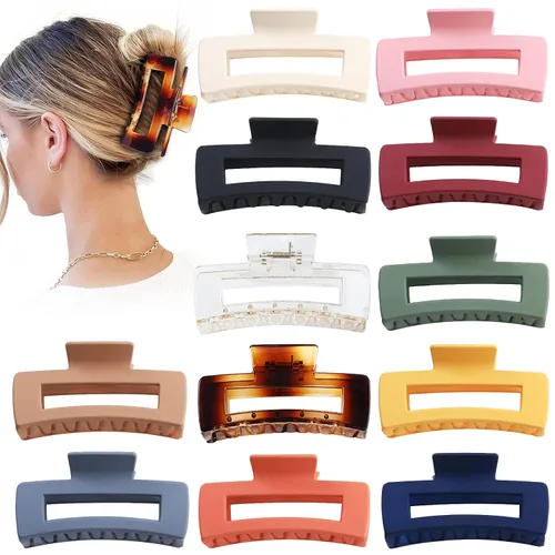 Sisiaipu Accesorios para el cabello grandes de 4.1 pulgadas, 12 pinzas cuadradas grandes para cabello grueso, clips a granel jumbo para mujeres y