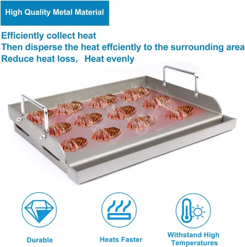 Miniatura 4 de Uniflasy Plancha de Hierro Fundido para Parrilla de Gas Plancha de Superficie Plana Insertable para Parrilla de Gas al Aire Libre, Placa Sartén