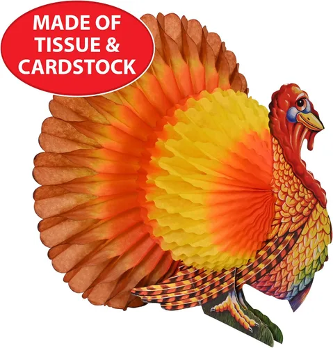 Miniatura 5 de Beistle Centro de mesa de papel de seda de pavo para fiesta de Acción de Gracias, otoño, cosecha, decoración del hogar, Pkg/1