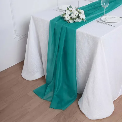 Miniatura 15 de Tableclothsfactory Camino de mesa de gasa de amatista de 22 x 80 pulgadas para bodas, fiestas, banquetes, decoración, ajuste rectangular y mesa