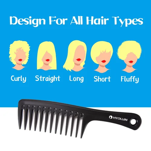 Miniatura 2 de HYOUJIN - Juego de dos peines grandes de dientes anchos, peines desenredantes para ducha, para cabello húmedo o seco, cepillo de peinado para Negro