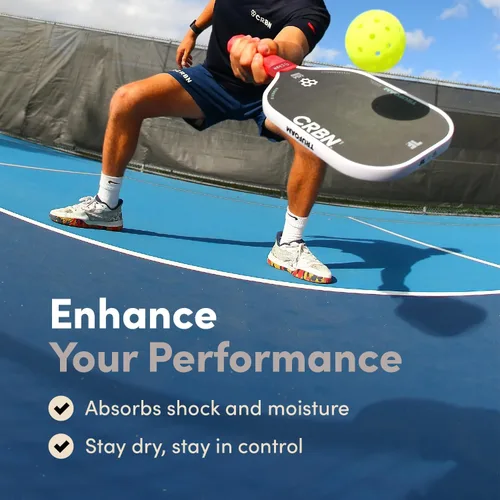 Miniatura 3 de CRBN Pickleball - Overgrips Drytec™ - Cinta adhesiva para pala de pickleball - Absorbe el impacto y la humedad - Pack de 4 Rojo - Paquete de 4