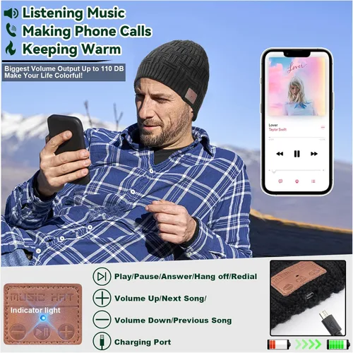 Miniatura 4 de Wireless Bluetooth Beanie Hat Set wWinter Cap, Unique Tech Birthday for Men Women Teenager Boy Gamer Worker