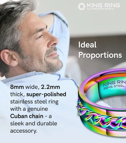 Miniatura 31 de King Ring Anillo giratorio de 0.315 pulgadas, anillo plano pulido fino para hombres y mujeres con cadena cubana, diseñado en Estados Unidos