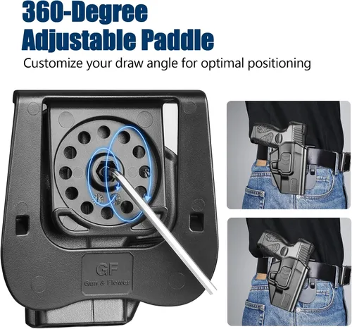 Miniatura 4 de GUN & FLOWER Paddle OWB Holster for Glock 17/19, Taurus G2C/G3C, 1911 5" No Rail, with Molle Adapter, Index Finger Release, 360° Adjustable Paddle