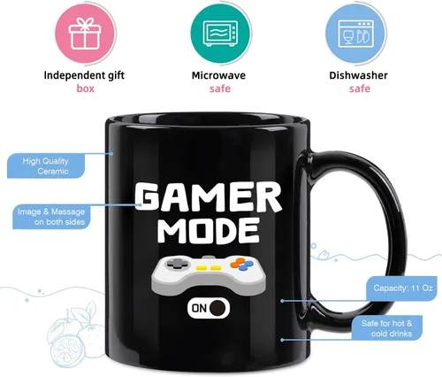 Miniatura 5 de YHRJWN Regalos de juegos para hombres, taza de café Gamer Mode ON para los amantes de los juegos, idea de regalos para jugadores para Navidad