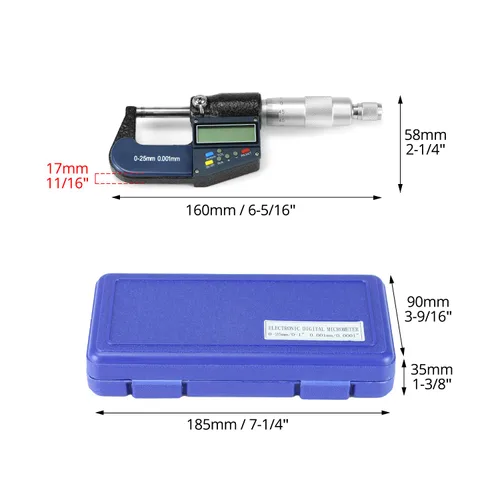 Miniatura 6 de QWORK Micrómetro exterior digital con punta de carburo, rango de medición de 0-1 pulgada / 0.000-0.984 in, alta precisión ± 0.000 in, pantalla LCD