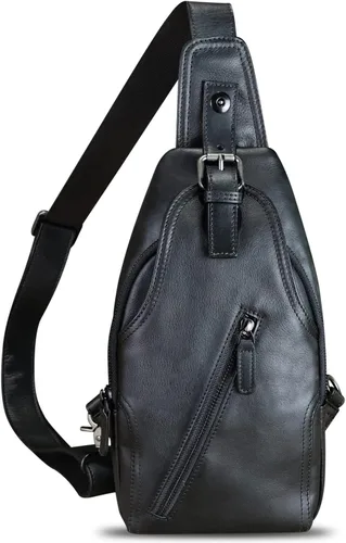 Miniatura 9 de Bolso bandolera de cuero genuino para mujeres y hombres, estilo vintage, de cuero real, a la moda, bandolera, Marrón