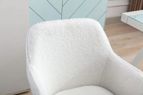 Miniatura 8 de Silla de escritorio esponjosa, silla de tocador de piel sintética blanca, silla giratoria de oficina para niñas y mujeres, altura ajustable, lindas
