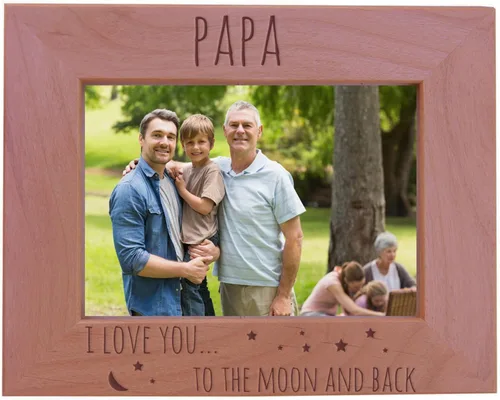 CustomGiftsNow Papa I Love You Too The Moon And Back - Marco de fotos de madera para fotos de 5 x 7 pulgadas (horizontal)