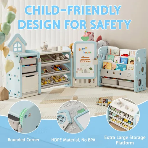 Miniatura 6 de DEYGIA Organizador plegable de almacenamiento de juguetes para niños con 10 contenedores extraíbles y estantería de 3 niveles, organizador