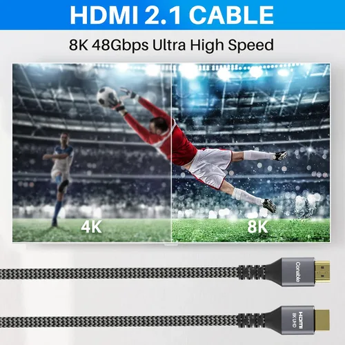 Miniatura 3 de Cable HDMI 2.1 8K de 2 pies, cable HDMI de alta velocidad con certificado real de 48 Gbps, cable trenzado, soporta 10K 8K @60Hz 4K @120Hz, eARC, HDR