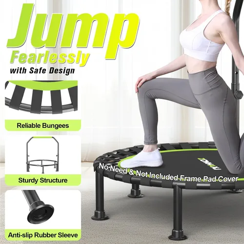 Miniatura 4 de ZCMHAXJ Foldable Mini Trampoline, 40"/48" Rebounder Trampoline for Adults & Kids, 450lbs Capacity with U-Shaped Adjustable Bar, Indoor Fitness
