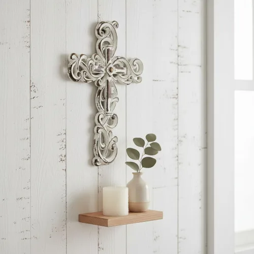 Miniatura 5 de Comfy Hour Cruz ornamentada para colgar en la pared, decoración religiosa dorada de estilo antiguo, placa de resina hueca con acabado artesanal
