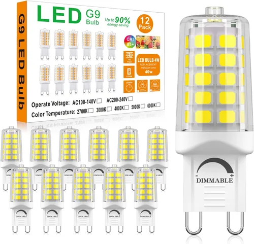 Miniatura 11 de BAOMING Bombilla LED G9 regulable de 4 W, equivalente a halógeno T4 G9 de 40 W, 2700 K blanco cálido suave, 120 V sin parpadeo, iluminación de araña