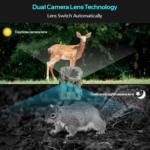 Miniatura 3 de Cámara de rastro de doble lente con visión nocturna Starlight 4K 20MP Wildlife Game Camera con 0.2s activado por movimiento IP66 impermeable cámara
