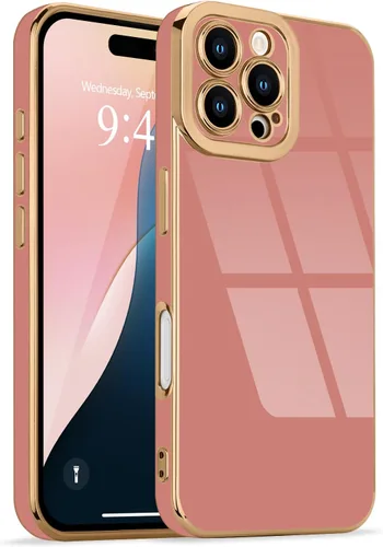 Miniatura 44 de Lafunda Diseñada para iPhone 13 Pro, fundas lujosas con chapado lindo para mujeres y niñas, elegante borde dorado, a prueba de golpes, TPU con funda
