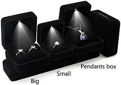 Miniatura 7 de Caja de terciopelo de metal brillante con colgante LED, caja de collar, caja de pulsera para pareja, caja de regalo para el día de San Valentín