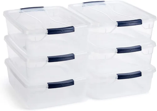 Rubbermaid Cleverstore Contenedores de Almacenamiento Transparentes de 17 Qt con Tapas, Paquete de 6, Apilables, Sin BPA, Fabricado en EE.UU