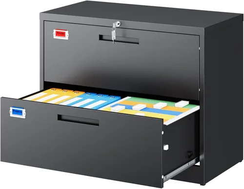Miniatura 13 de PEUKC Archivador de 2 cajones, archivadores laterales para oficina en casa, cajones de almacenamiento de oficina con cerradura, archivos colgantes